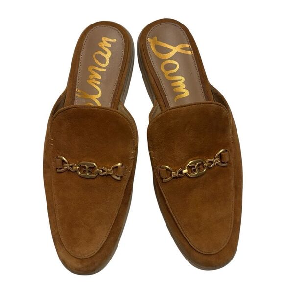 Sam Edelman Kira Bit Brown Leather Suede Mule Loafers with Gold Accent 9.5M - Picture 1 of 10